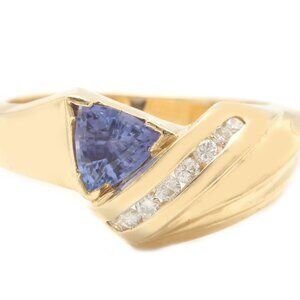 1.00 Carat Natural Blue Tanzanite and Diamonds in 14K Solid Yellow Gold Ring